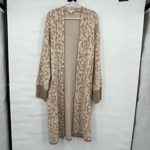 Topshop light tan leopard wool blend long cardigan sweater